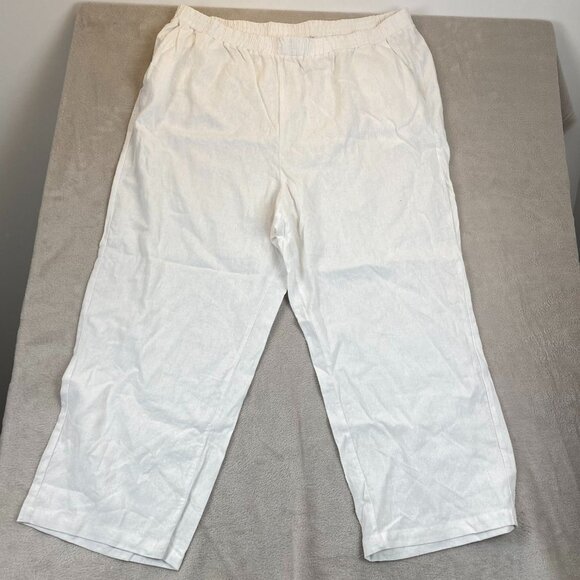 Jessica London Womens Pants 26W White Linen-Blend Wide Leg Casual Pull On Summer - Picture 9 of 10